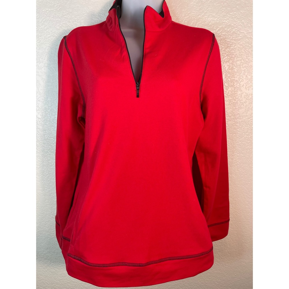 Chicos 1 US Med Pullover Red Weekends Quarter Zip Long Sleeve Top Preppy Causal